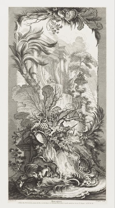 Rocaille [Design rococò] in Nouveaux Morceaux pour des paravents [Nuovi concetti per i paraventi]. da François Boucher