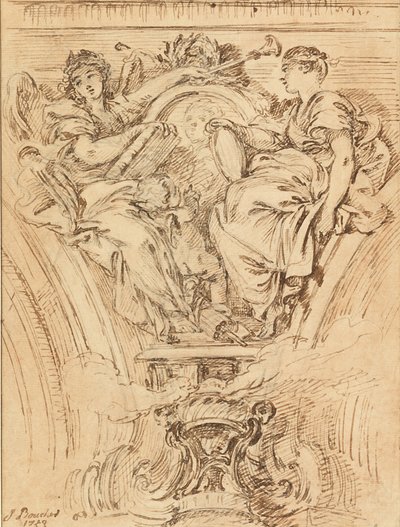Decorazione del pennacchio:  Fama e Verità che applaudono Luigi XV da François Boucher