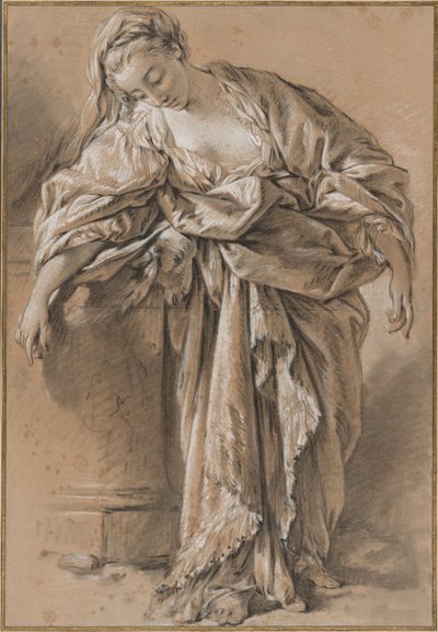 Studio di una donna drappeggiata appoggiata a un piedistallo da François Boucher