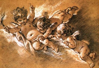 Tre putti tra le nuvole da François Boucher