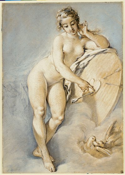 Venere in piedi, che gesticola verso un cuore su un bersaglio con due colombe, 1754 da François Boucher