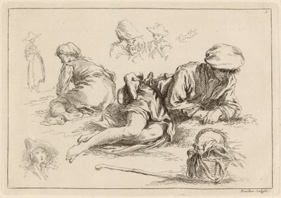 Studi di figure, incluso ragazzo sdraiato da François Boucher after Abraham Bloemaert