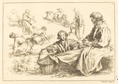 Studi di Figure inclusi Due Contadini Seduti da François Boucher after Abraham Bloemaert
