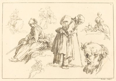 Studi di figure, inclusa donna con bollitore da François Boucher after Abraham Bloemaert