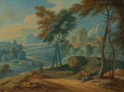Paesaggio italianeggiante boscoso con figure da François Boudewyns