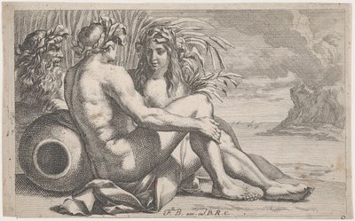 Dei del fiume sdraiati davanti a un paesaggio marino, 1651-82 da François Bourlier