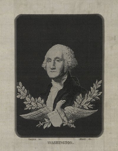 George Washington, c.1876 (seta tessuta a telaio jacquard su tappetino di carta con decorazione in lamina di lega di rame) da François Carquillat