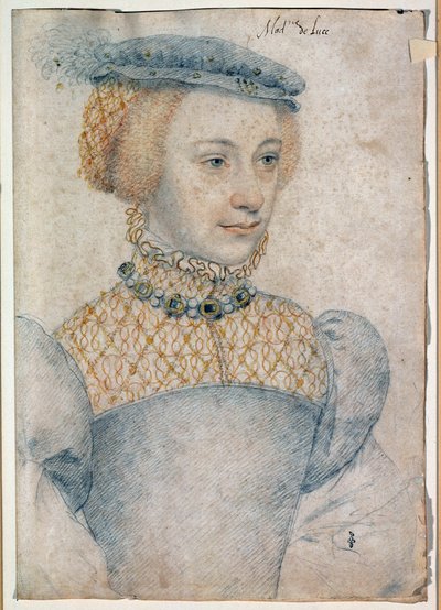 Ritratto di Anne de Pisseleu, moglie di Louis de Coesmes, Signore di Lucé (1520 -?). Disegno con pietra nera e sanguigna di Francois Clouet (1515-1572) da François Clouet