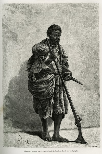 Cacciatore di antilopi. Incisione di Courboin, per illustrare il Sahara algerino, di V. Largeau, nel 1874-1878, pubblicato in Le tour du monde, sotto la direzione di Edouard Charton da François Courboin