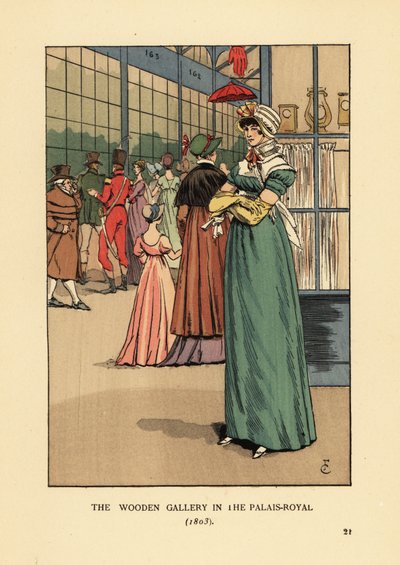Donna alla moda che fa shopping nella Galleria di Legno del Palais Royal, Parigi da François Courboin