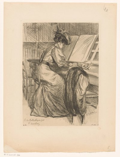 Donna che legge in una biblioteca da François Courboin