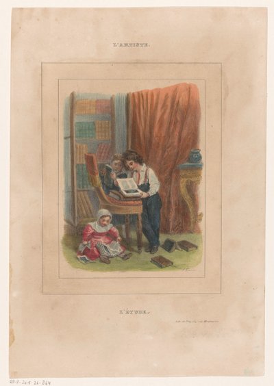 Tre bambini che guardano i libri da François Grenier
