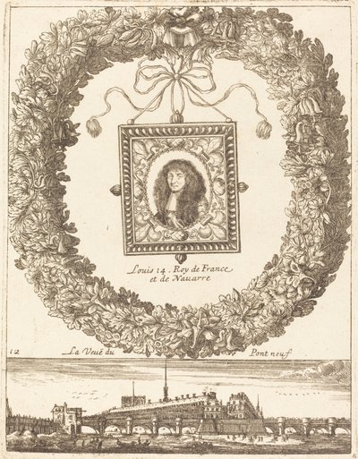 La vista del Pont Neuf; Luigi XIV Re di Francia e di Navarra da François Le Febvre