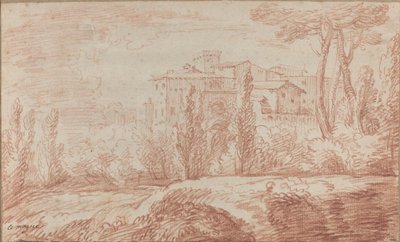 Una città murata italiana vista attraverso gli alberi da François Le Moyne