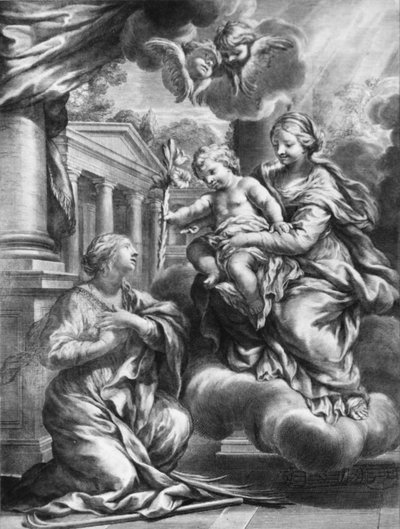 Santa Martina inginocchiata davanti alla Vergine e al Bambino, mentre il Bambino le offre un giglio da François Spierre