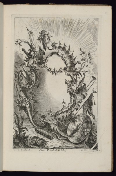 Cartiglio con Trofeo Araldico, Livre de Cartouches à divers usages da François de Cuvilliés the Elder