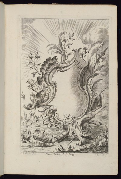 Cartiglio con drago, Livre de Cartouches à divers usages da François de Cuvilliés the Elder