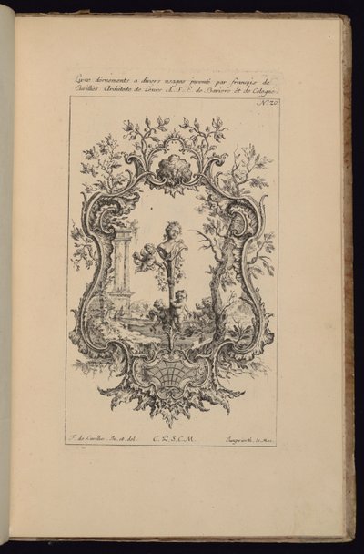 Cartiglio con busto femminile, Livre d’ornements (Libro degli ornamenti) da François de Cuvilliés the Elder