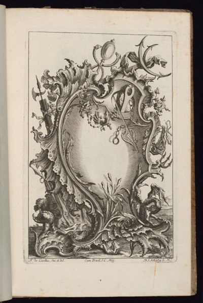 Cartouche con il bastone di Mercurio, Livre de Cartouches Irréguliers da François de Cuvilliés the Elder