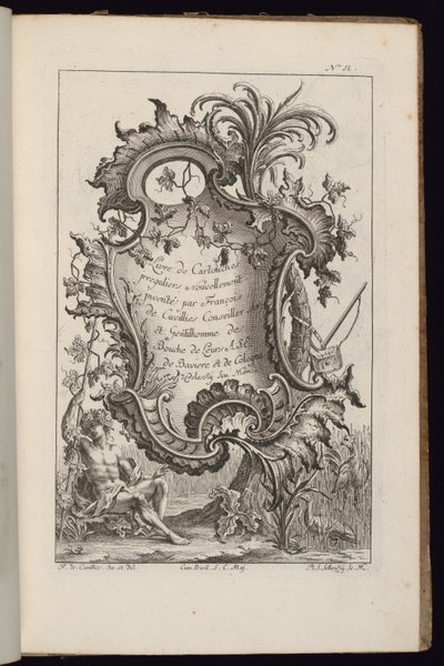 Cartiglio con palma, Livre de Cartouches Irréguliers (Libro di cartigli irregolari) da François de Cuvilliés the Elder