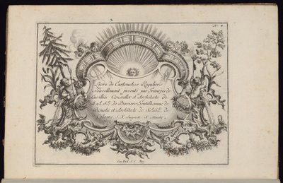 Cartiglio con sole e quattro venti, Livre de Cartouches Reguliers (Libro dei Cartigli Regolari) da François de Cuvilliés the Elder