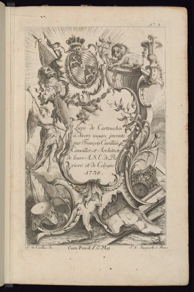 Pagina del titolo, Livre de Cartouches à divers usages (Libro di cartigli per diversi usi) da François de Cuvilliés the Elder
