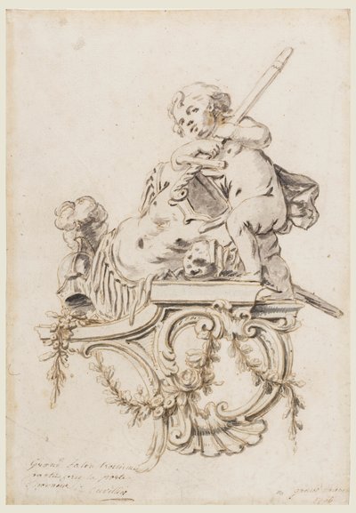 Progetto per una staffa scolpita con putto accompagnato dagli attributi della guerra, per il Grand Trianon, Versailles da François de Cuvilliés the younger