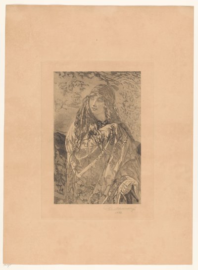 Giovane donna con scialle fiorito da François de Meersman (signed by artist)