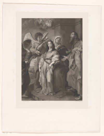 Maria come giovane donna, adornata dagli angeli in presenza di Gioacchino e Anna da François de Meersman