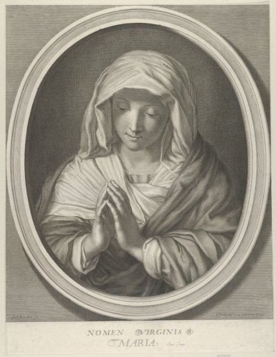 La Vergine in preghiera guardando in basso, in una cornice ovale, dopo Reni da François de Poilly