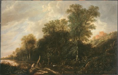 Paesaggio boscoso con donne che fanno il bagno da François van Knibbergen
