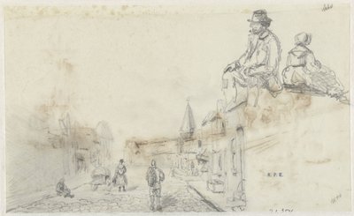 Schizzi di una strada e due persone sedute da Frans Arnold Breuhaus de Groot