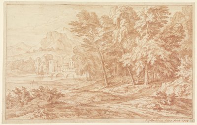 Paesaggio con fiume e ponte con torre rotonda da Frans Boudewijns