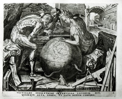 Geometria, inciso da Hieronymus Cock (c.1510-70) da Frans Floris