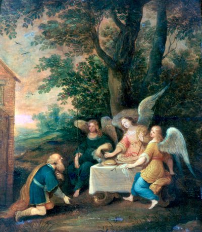 Abramo si inginocchia davanti a tre angeli da Frans Francken II