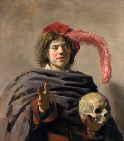 Giovane uomo che tiene un teschio Vanitas, 1627 da Frans Hals