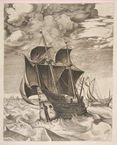 Una nave olandese e un Boeier da Le navi a vela, 1565 da Frans Huys