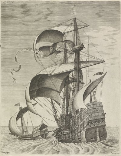 Una nave da guerra accompagnata da una galea da Frans Huys
