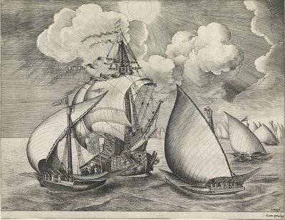 Una flotta di galee armate accompagnata da una nave da guerra (Navi a vela) da Frans Huys
