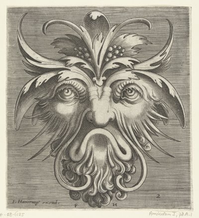 Maschera con una barba riccia (Pourtraicture ingenieuse de plusieurs facons de masques... serie) da Frans Huys