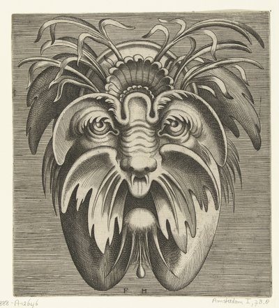Maschera con guance cadenti e baffi, con erbe nei capelli da Frans Huys