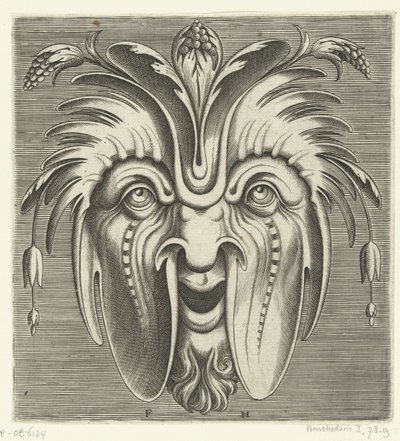 Maschera con guance cadenti e grappoli di bacche nei capelli da Frans Huys