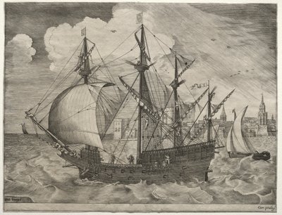 Imbarcazioni a vela: Quattro alberi armati che salpano, 1561-65 da Frans Huys