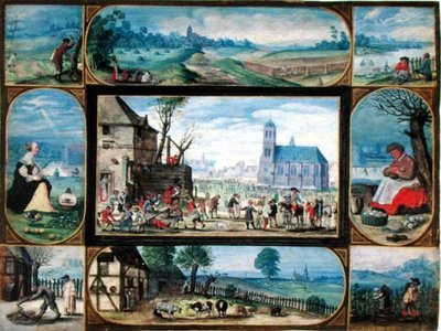 Composito di dieci scene allegoriche della vita in città e campagna da Frans II the Younger Francken