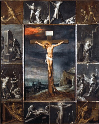 Il Cristo crocifisso incorniciato con scene di martirio degli apostoli da Frans II the Younger Francken