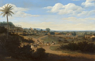 Paesaggio brasiliano con una casa in costruzione da Frans Jansz Post