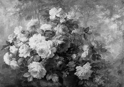Un mazzo di rose in un paesaggio boscoso da Frans Mortelmans