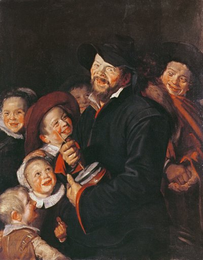 Uomo che diverte i bambini con un Rummel da Frans School of Hals