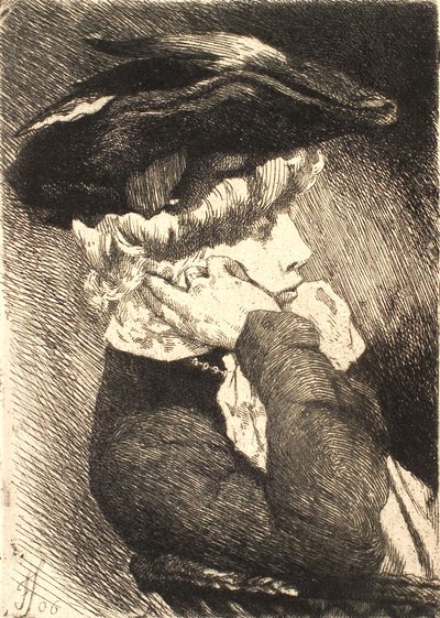 Ritratto di una giovane donna seduta con cappello, profilo netto da Frans Schwartz