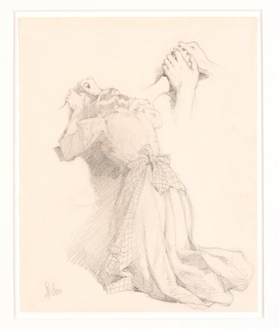 Una pagina con cinque schizzi a matita. Figure femminili. Studio di mani. da Frans Schwartz